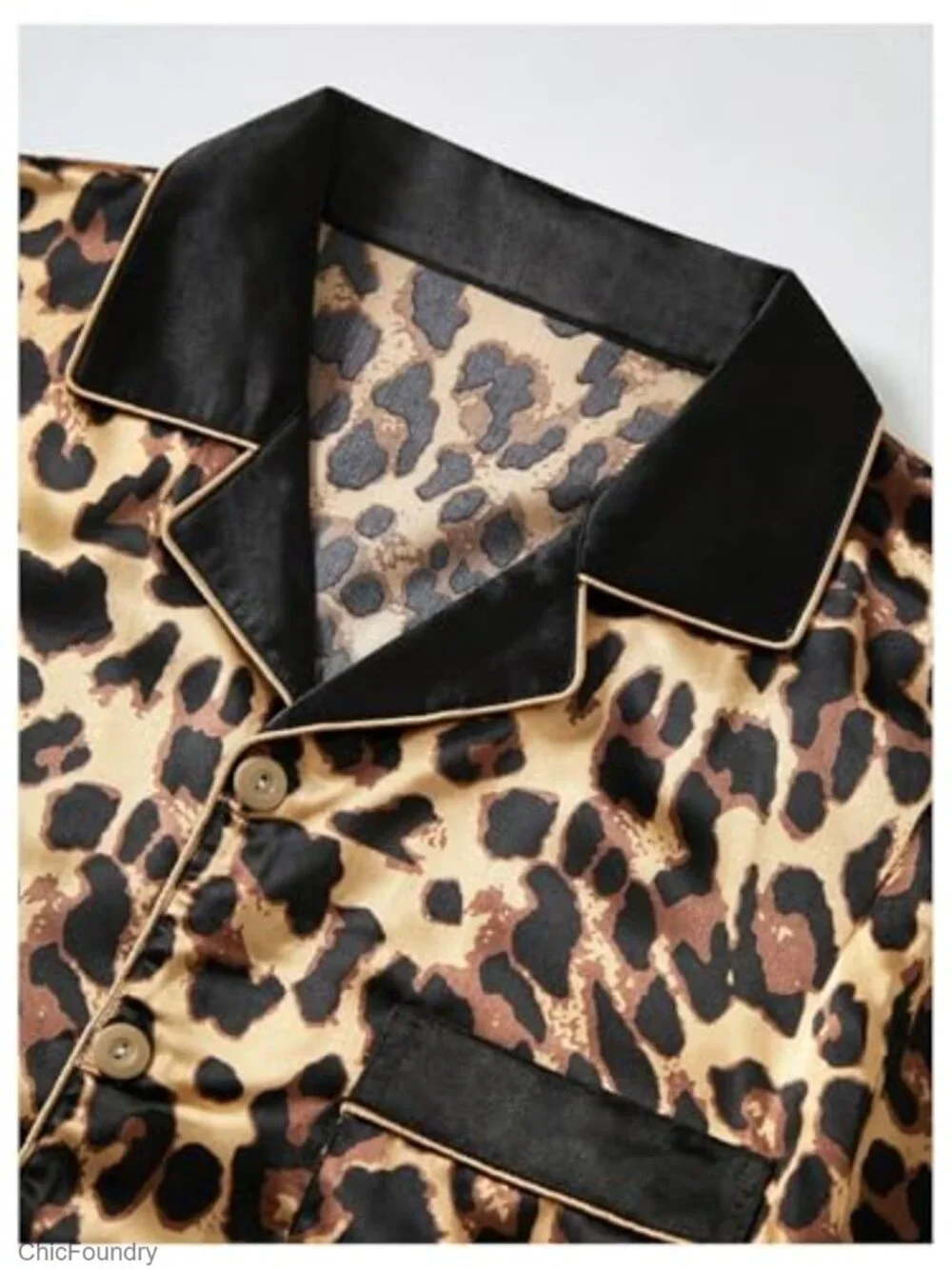 Men's Leopard Print Satin Pajama Set Button Down Short Sleeve Shorts Loungewear